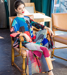 Fashion Printed Elastic Loose Miyake Pleated