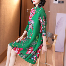 Chinese Style Printed Dress Spring 2021 New Women's Loose Plus Size Age Reducing Pleated Dress