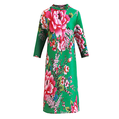 Chinese Style Retro Printing Plus Size Dress Spring 2021 New Women's Loose Pleated Dress