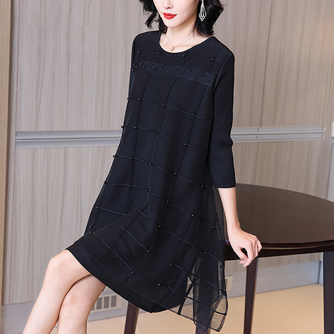 High End Pleated Dress Black Spring Dress 2021 New Women's Loose A-line Dress