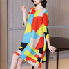 High End Western Style Printing Age Reducing Dress Spring 2021 New Women's Loose Plus Size Pleated Dress
