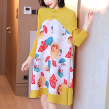 Chinese Style Modified Cheongsam Dress Spring New Women's Fashion Foreign Style Printing Age Reducing Plus Size Pleated Dress