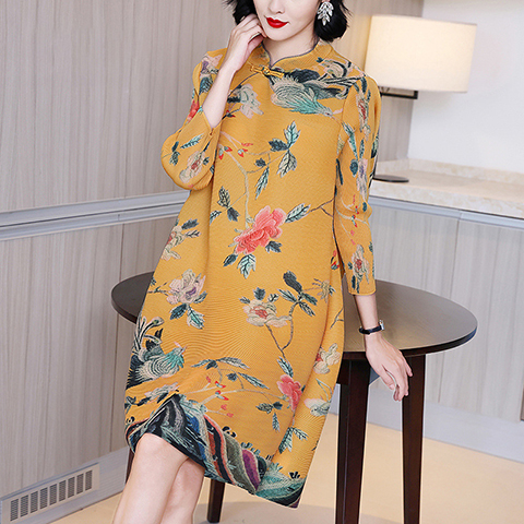 Lady Print Age Reduction Spring 2021 New Loose And Thin Improved Cheongsam Retro Pleated Dress