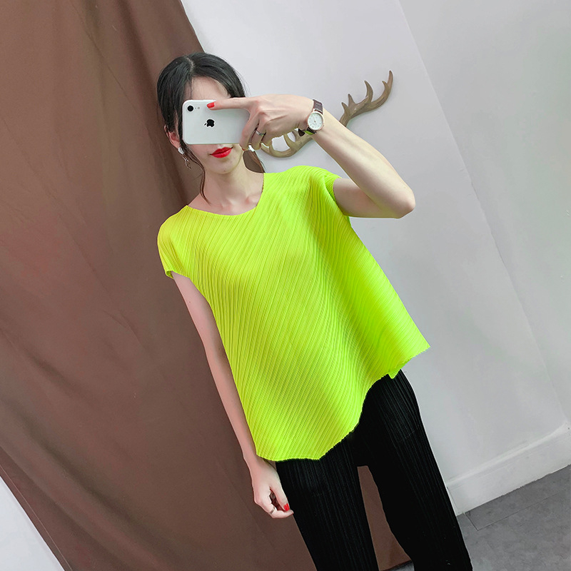 Summer Women Pleated Tops Casual Tidal Loose Big Size Shirts