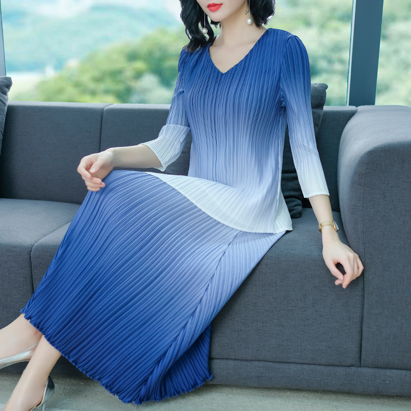 Spring Autumn Women Pleated Fashion New Tidal Pullover Shirts Tops Skirts Clothing Sets