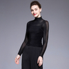 Long Sleeve T-shirt Women's Spring Summer Perspective Sexy Base Shirts High Collar Pleated Top