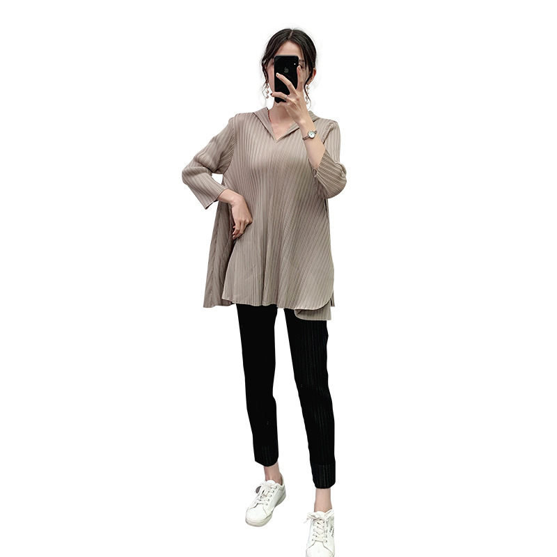 Women Pleated Tops Hooded Shirts Pullove Autumn And Winter 2019 Loose Large Tops