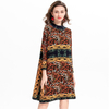High Neck Leopard Print Women Pleated Tidal Loose Big Size Dress