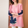 Women Big size Pleated Tops New Fashion Printed Nail Beads Loose Casual Shirt