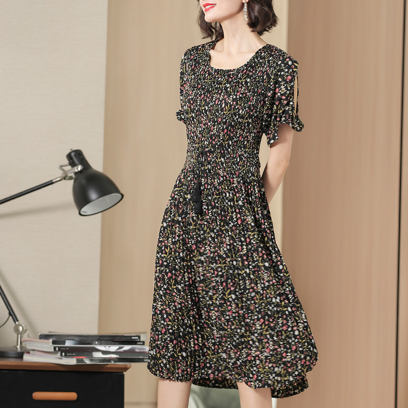 Fashion Printed Large-size Pleated Dresses Summer 2019 New Women's Elegant Dresses