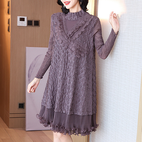 Autumn And Winter High-end Temperament Long Sleeve A-line Pleated Dress