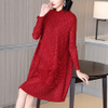High End Pleated Embroidered Red Dress For Women's Autumn And Winter New Style Long Sleeve Dress