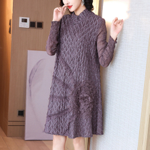 Embroidered Pleated Dress Autumn Winter Women's New Plus Size Long Sleeve Dress