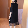 Pleated Mother's Dress Spring New Women's Loose Plus Size High End A-line Black Dress