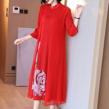Chinese Style Retro Printed Dress Spring Autumn New Femininity Women Red Two Pieces Plus Size Dress