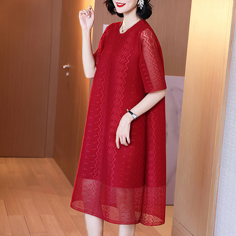 Women's Dress Spring 2021 New Female Red Mother's Pleated Dress