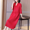 Red Long Size Big Fat Mm Cover Belly Show Thin Dress Spring 2021 New Feminine Mother's Dress