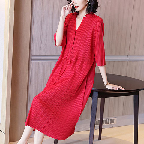 Red Long Size Big Fat Mm Cover Belly Show Thin Dress Spring 2021 New Feminine Mother's Dress