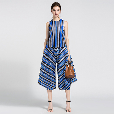 Women's Wear Spring And Summer Printed Stripe Casual Top Wide Leg Pants Women's Suit