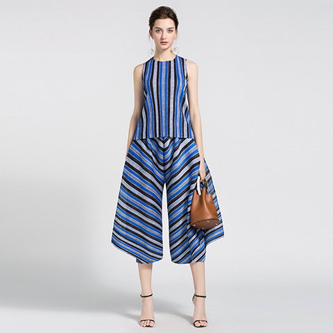Women's Wear Spring And Summer Printed Stripe Casual Top Wide Leg Pants Women's Suit