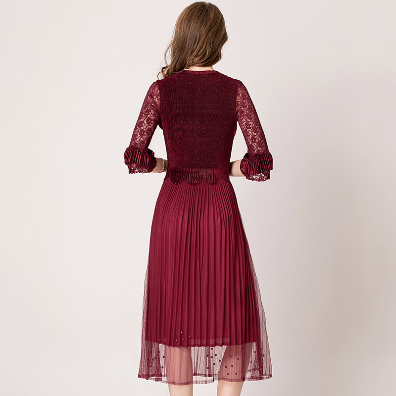 New Pleats Of Lace Nailed Beads Lady Elegant Fancy Lace Dress