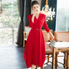 Spring 2020 New Women's Red Large Pleated Dress Fashion Popular Dress