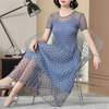 Summer Short Sleeve Fashion Dot Dress New Style Embroidered Lace Large Size Pleated Dress