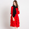 Women Pleats A-line Solid Three Quarter Sleeves Draped Autumn Dress