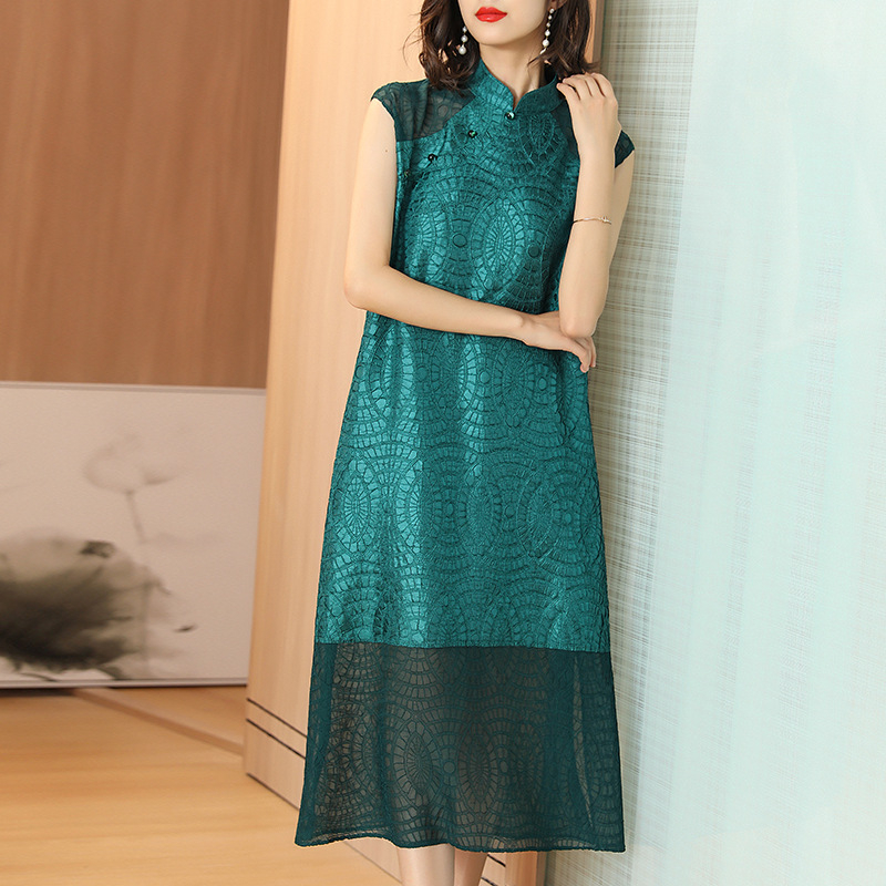 Belly-covering Dress Elegant Qipao-style Chinese Style Pleated National Style Dresses