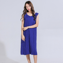 Pleated Solid Loose Dress Sleeveless Wide Shoulder Strap Design