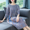 Spring Women Pleated Stripe Big Size Dresses New Casual Popular Wear