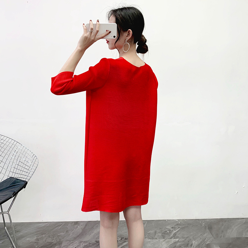 Women Dress 2020 New Spring Fashion New Large Red Pleated Dress