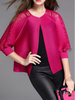 Women Pleated Solid Color Fashion Lace O-neck Single Button Jacket Coat