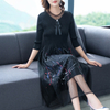 Autumn New Round Collar Pleated Dress Mesh Stitching Pleated Lace Lady Elegant Dress