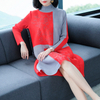 Women Pleated High Collar Patchwork Loose Big Size One Piece Casual Dress