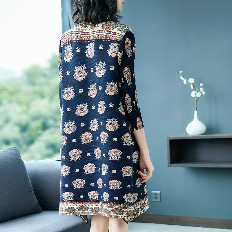 Women Fashion Pleats Printed Dress Spring New Women's Big Size Dresses