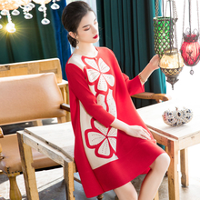 Loose Large Red Foreign Dress New Women's Fashion Print Beaded Pleated Dress Spring 2020