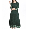 Women Crinkled Pleated Lady Elegant Fashion New Long Sleeves Solid Color Loose Big Size Dress