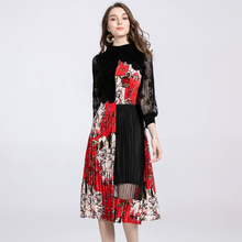 Autumn Velvet Dress Pleated Dress Fashion New Mesh Women Wear