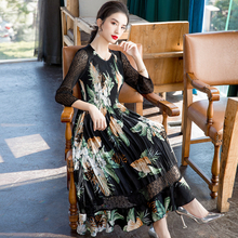 Fashionable Slim Fit Print Dress 2020 Spring New Women's Large Pleated Dress