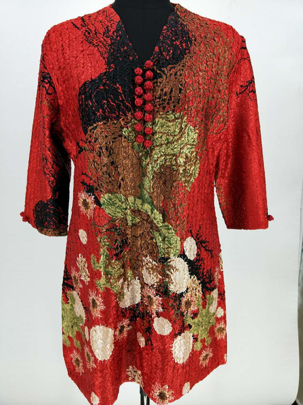Chinese Style Casual Wrinkle Old Mothers Straight Knee-length Mandarin Collar Spring Dress