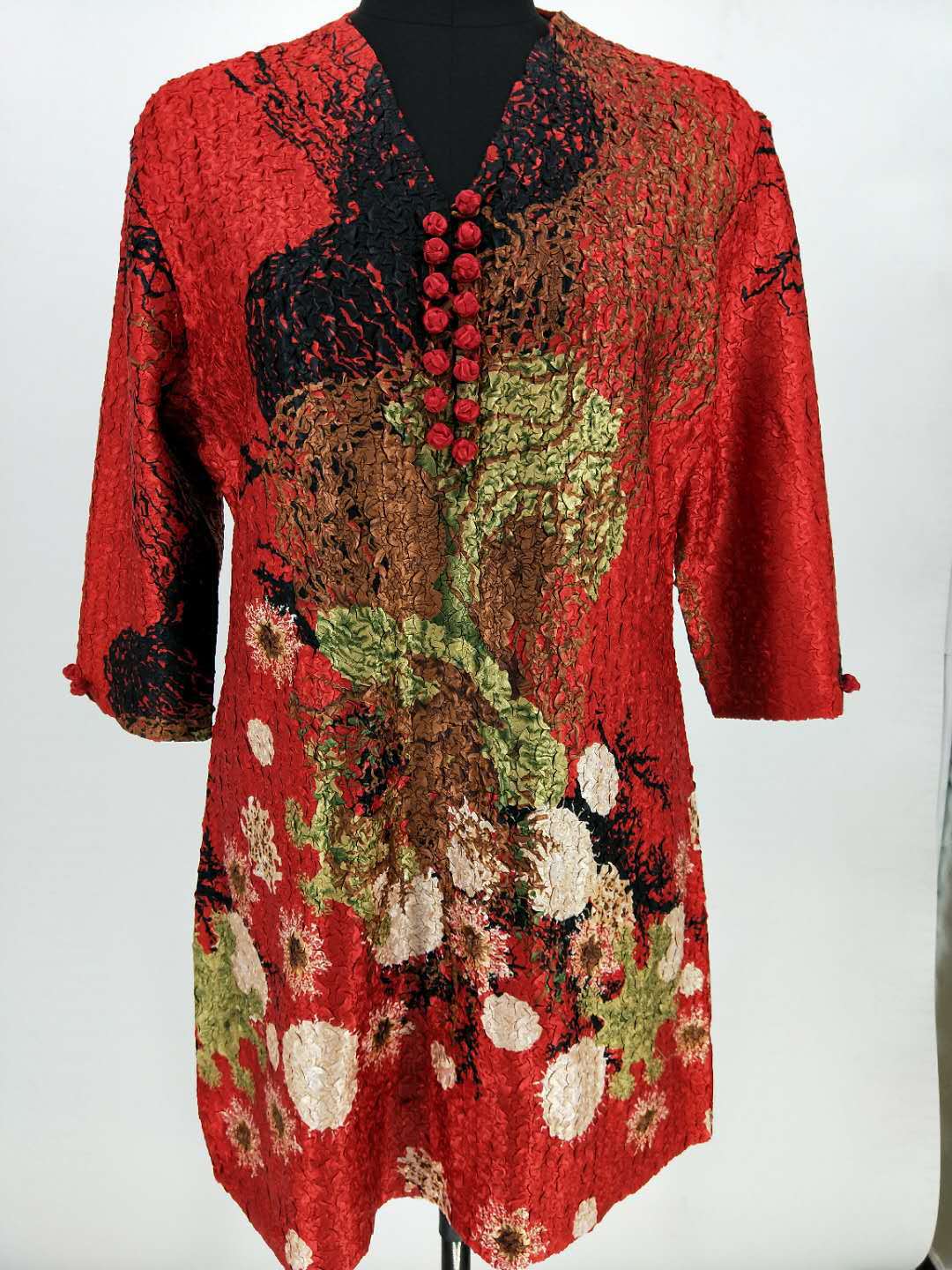 Chinese Style Casual Wrinkle Old Mothers Straight Knee-length Mandarin Collar Spring Dress
