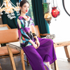Women Pleated Two Pieces Clothing Set Spring 2020 New Print T-shirt Loose Big Wide Leg Pants