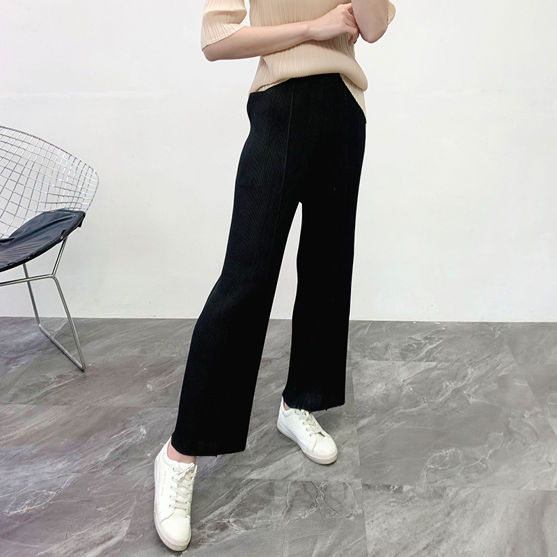 Spring Summer 2020 Women Pleated Straight Pants New High Waist Wide Leg Casual Trousers