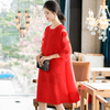 Embroidered Beaded Dress 2020 Spring New Women's Fake Two Large A-line Dress