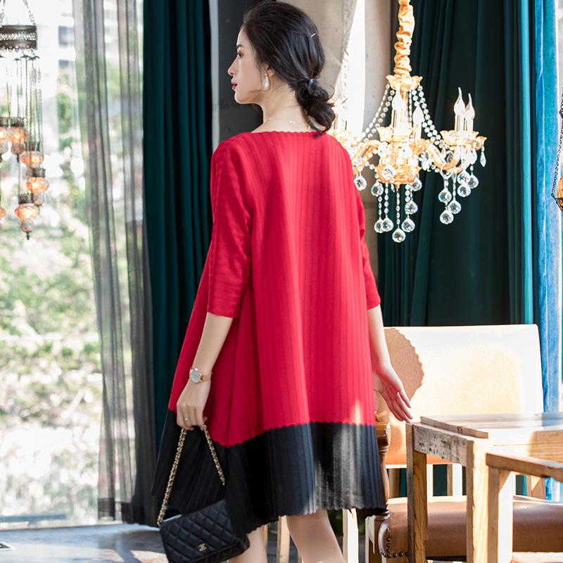 Women Red Dress Early Spring 2020 New Loose Large Color Contrast Dress