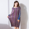 Europ Women Fashion New Striped Loose Pleats Prtinting Lady Elegant Long Sleeved Spring One Piece Fine Dress