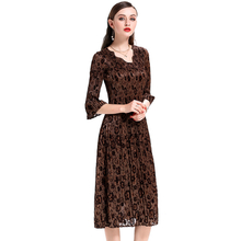 Women Pleated Lace Lady Elegant V Neck Bat Sleeves Casual Fashion New Dress