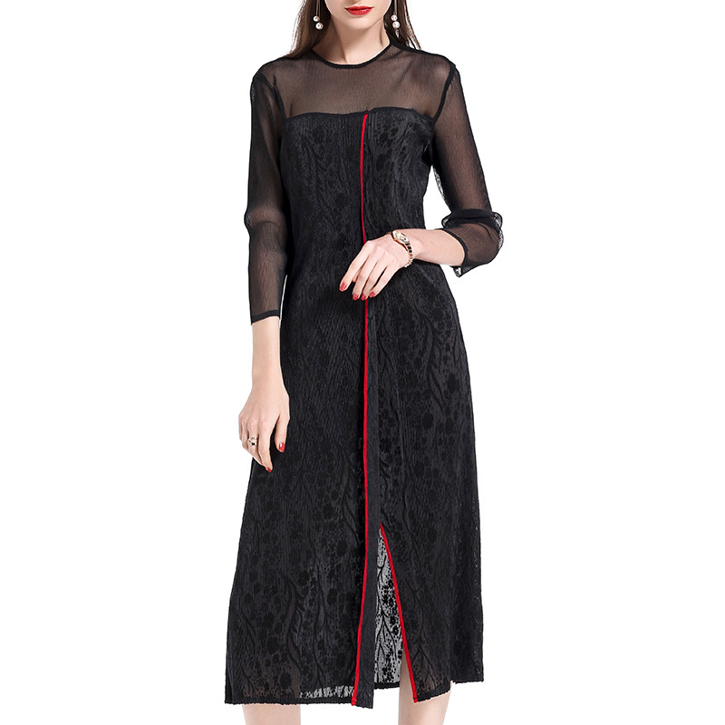 New Arrival Autumn Women Pleated Fashion Lady Elegant Long One Piece Dress