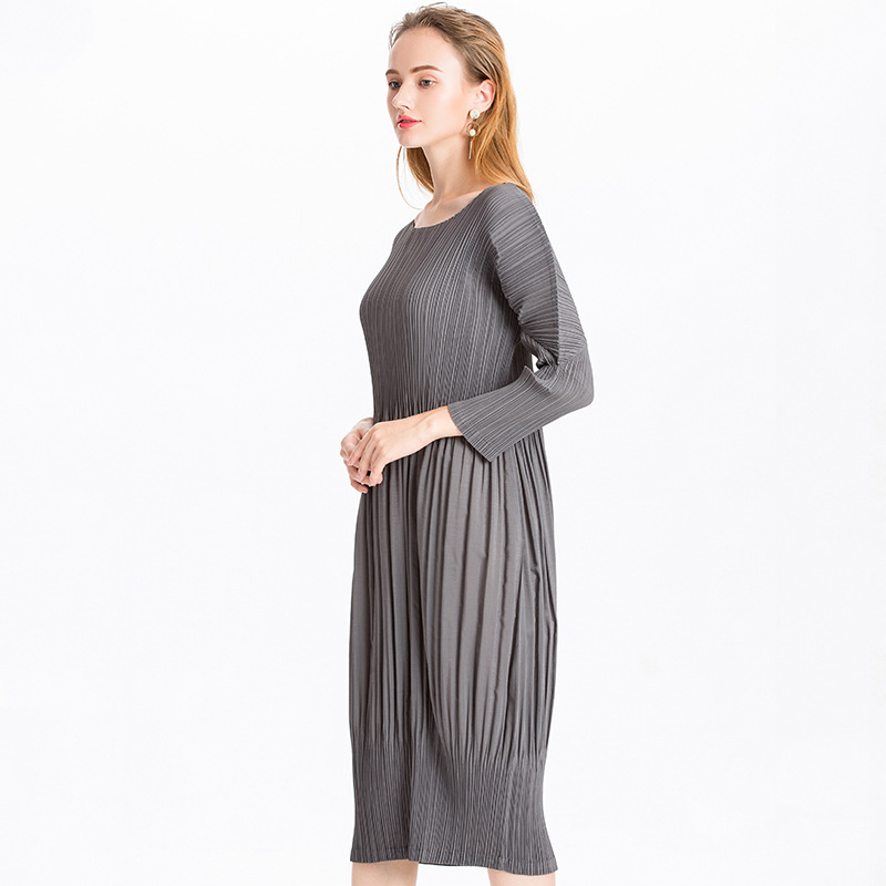 Women Pleated Dress Big Size Long Sleeves Tidal Popular Dress